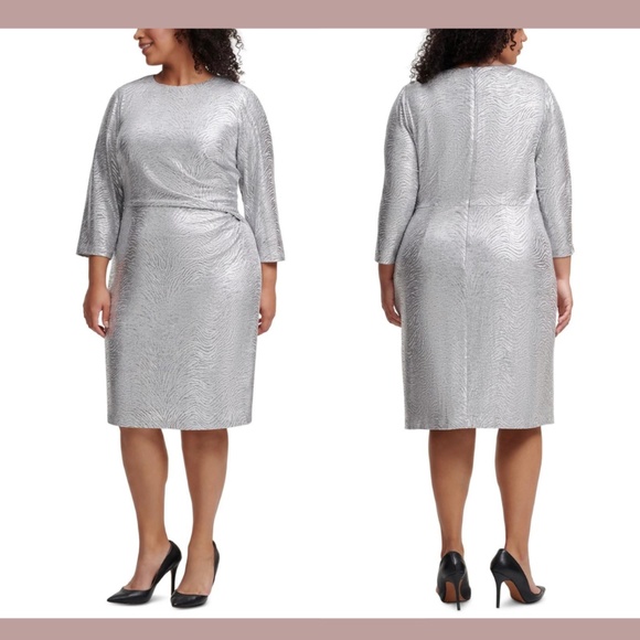 NWT Vince Camuto [ Plus Size 16W ] Zebra Print Bodycon‎ Dress in Silver - Picture 1 of 12